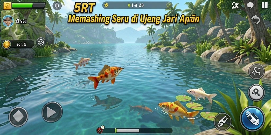 Screenshot gameplay 5RT menunjukkan aksi memancing yang seru dan menyenangkan.
