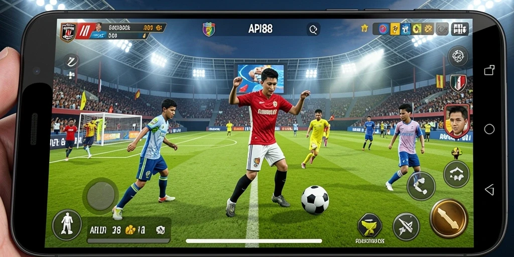 Screenshot gameplay yang menampilkan aksi sepak bola seru dan mendebarkan.
