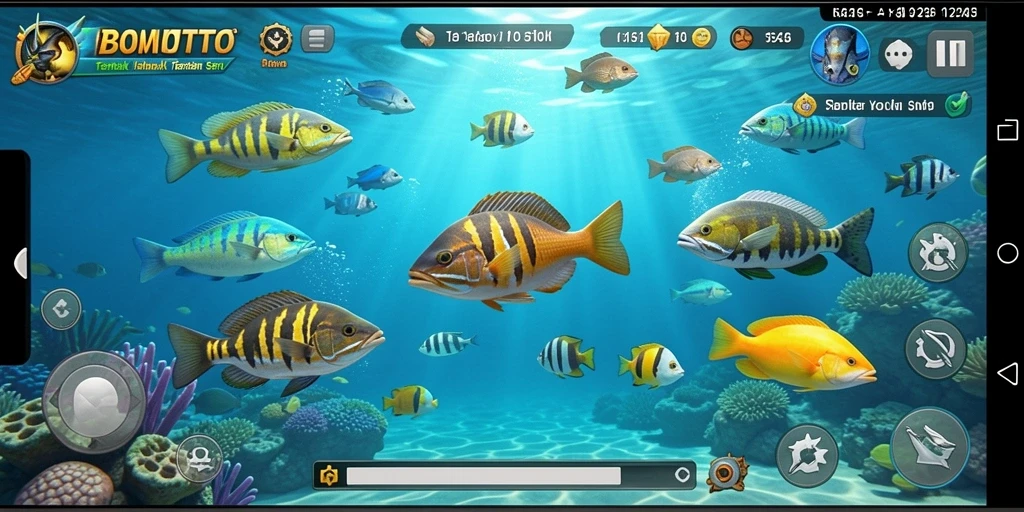 Screenshot gameplay BOMTOTO menunjukkan aksi menembak ikan yang seru.
