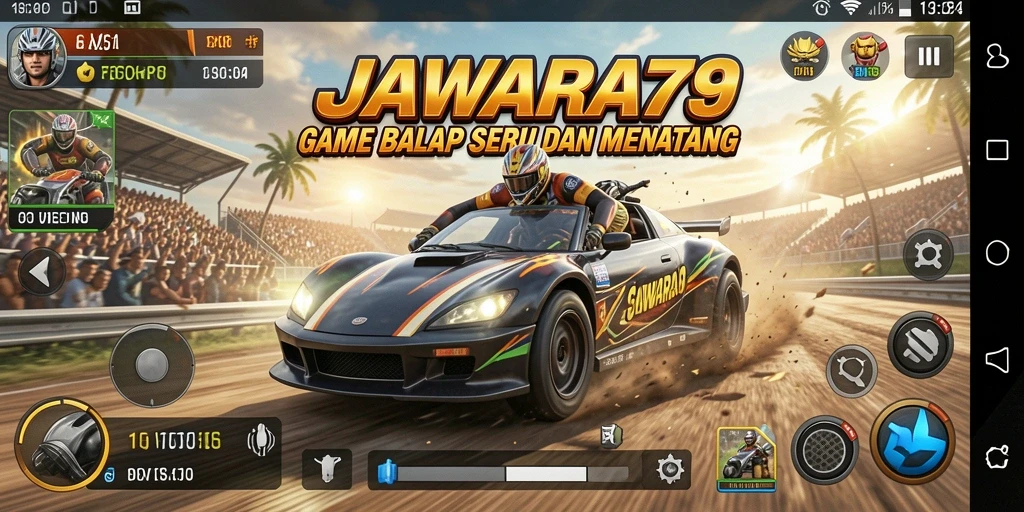 Tangkapan layar menunjukkan aksi balapan mendebarkan di JAWARA79.