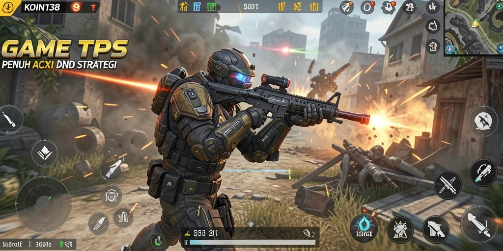 Tangkapan layar utama KOIN138 menampilkan aksi seru dalam gameplay TPS.