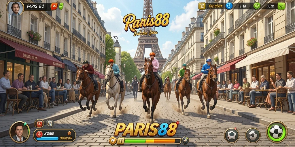 Tangkapan layar gameplay PARIS88 dengan aksi balapan mendebarkan.