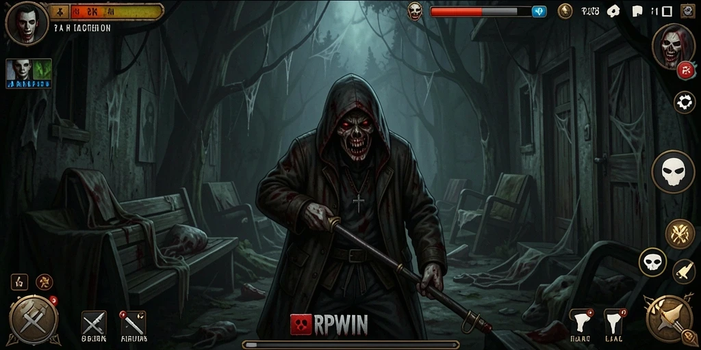 Screenshot gameplay Horror RPWIN dengan suasana gelap dan menegangkan.