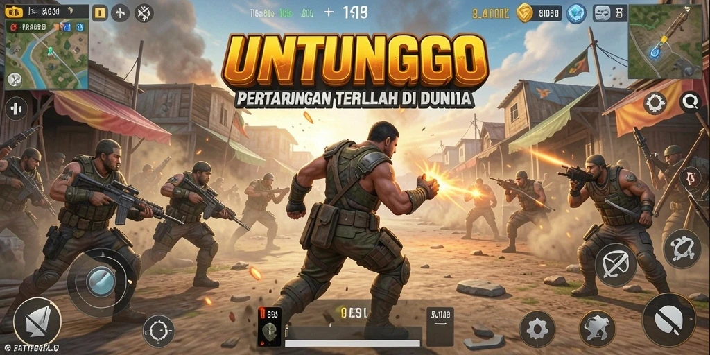 Tampilan aksi seru gameplay Battle Royale di UNTUNGGO.