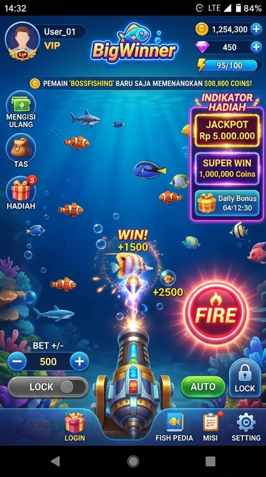 Tampilan utama aplikasi bigwinner dengan navigasi yang mudah.